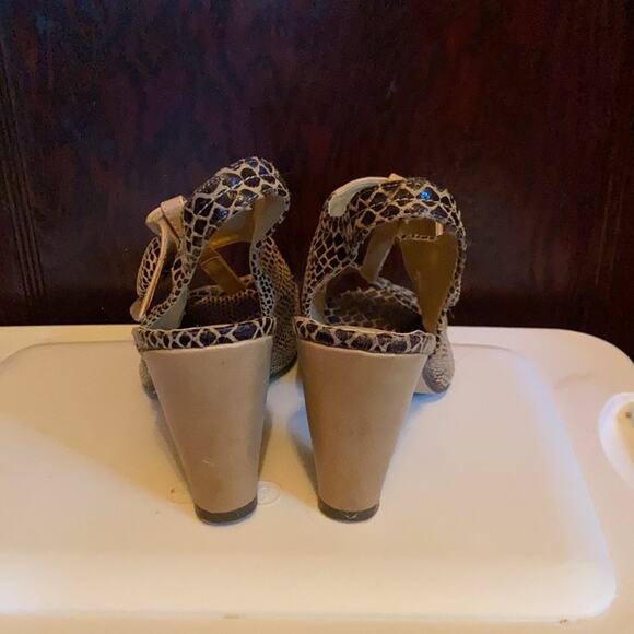 Pierre Dumas Heels Snakeskin Size 8.5 Retro Pinup Chic Black Cream Open Toe - Picture 3 of 5